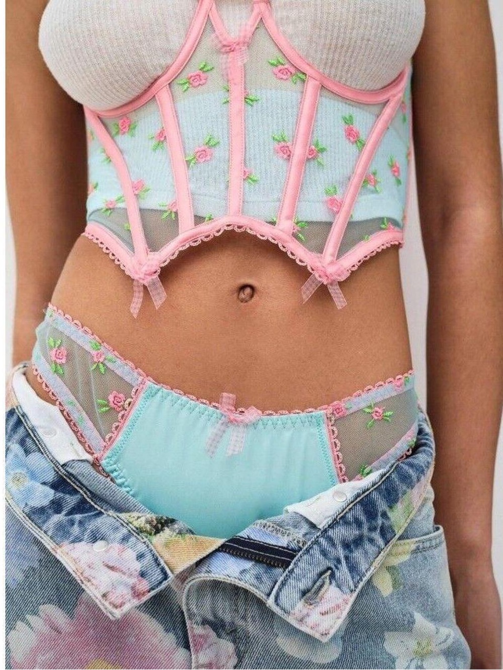 For Love & Lemons Garden Party Underbust Corset - Embroidered Rose Mesh
